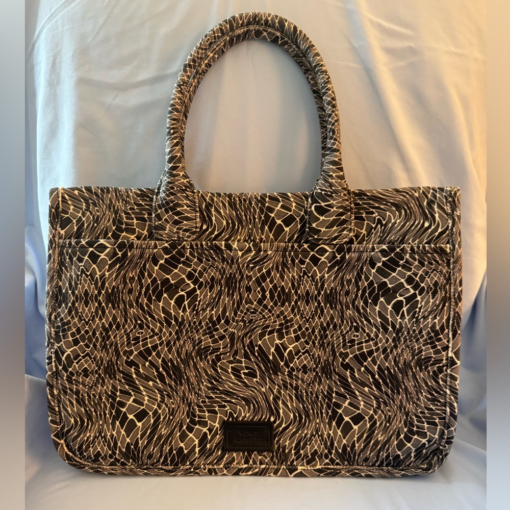 Vince Camuto Black and Cream Patterned Tote